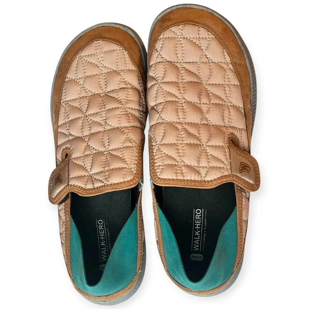 Walk‎ Hero Arch Fit Men’s 13 Quilted Slip On Orthotic Loafers Tan Teal WG‑2401